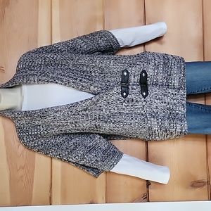 Karen Scott Women's Black & Gray  Shawl Collar Buckled Cardigan Sweater Size XL